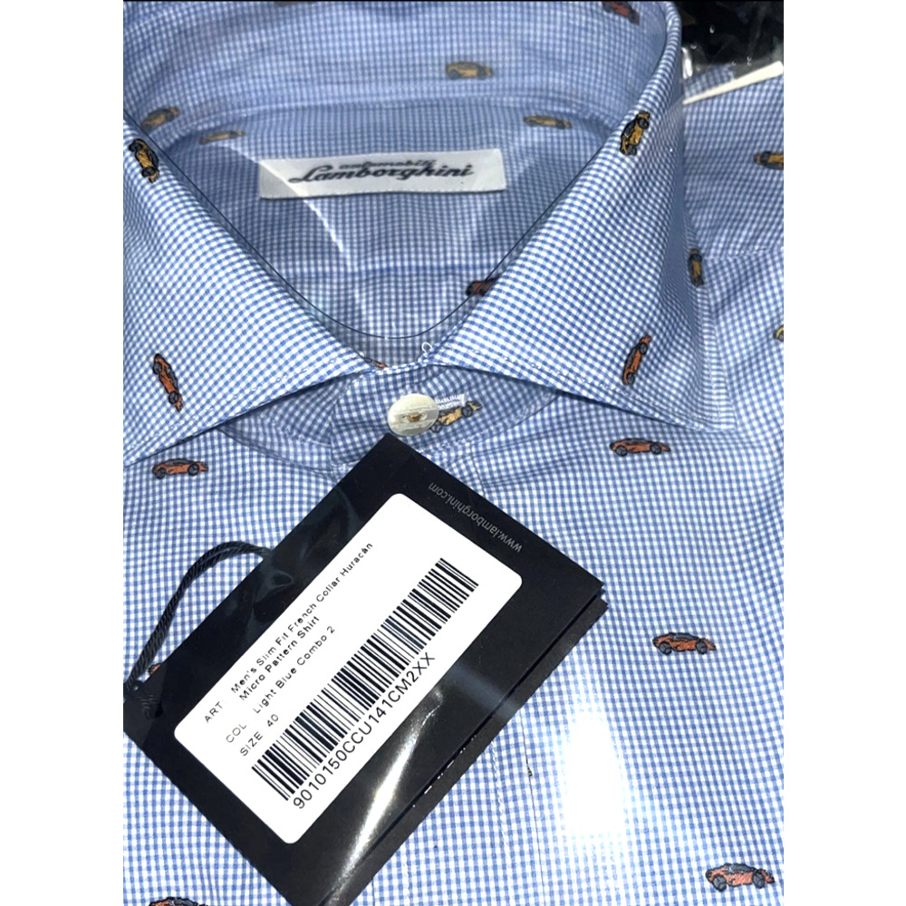 Lamborghini Huracan Car Pattern Dress Shirt Blue REAL Embroidered cars F…